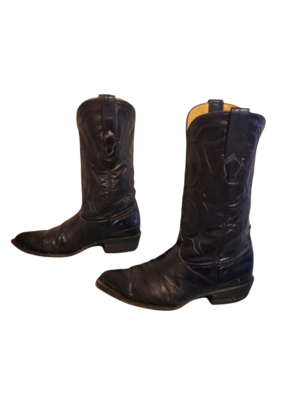 Vintage Los Altos Boots Black Genuine Eel Cowboy Western Boots Men's Size 9EE